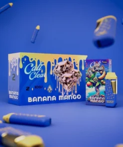 Cali Clear Banana Mango 2g Disposable Vape featuring tropical banana and mango flavor, dual chamber technology, premium disposable vape device with smooth vapor production and long-lasting performance.
