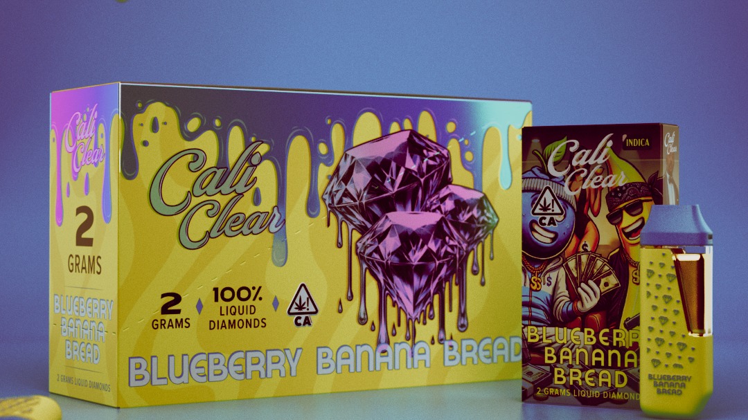 Cali Clear Blueberry Banana Bread 2g Disposable Vape featuring sweet blueberry flavor, warm banana bread notes, dual chamber technology, smooth vapor production, long-lasting 2G capacity, and premium Cali Clear quality.