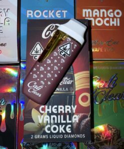 Cali Clear Cherry Vanilla Coke 2G Disposable Vape featuring sweet cherry, creamy vanilla, and cola-inspired flavor, advanced dual chamber technology, smooth airflow, long-lasting performance, and authentic Cali Clear quality.