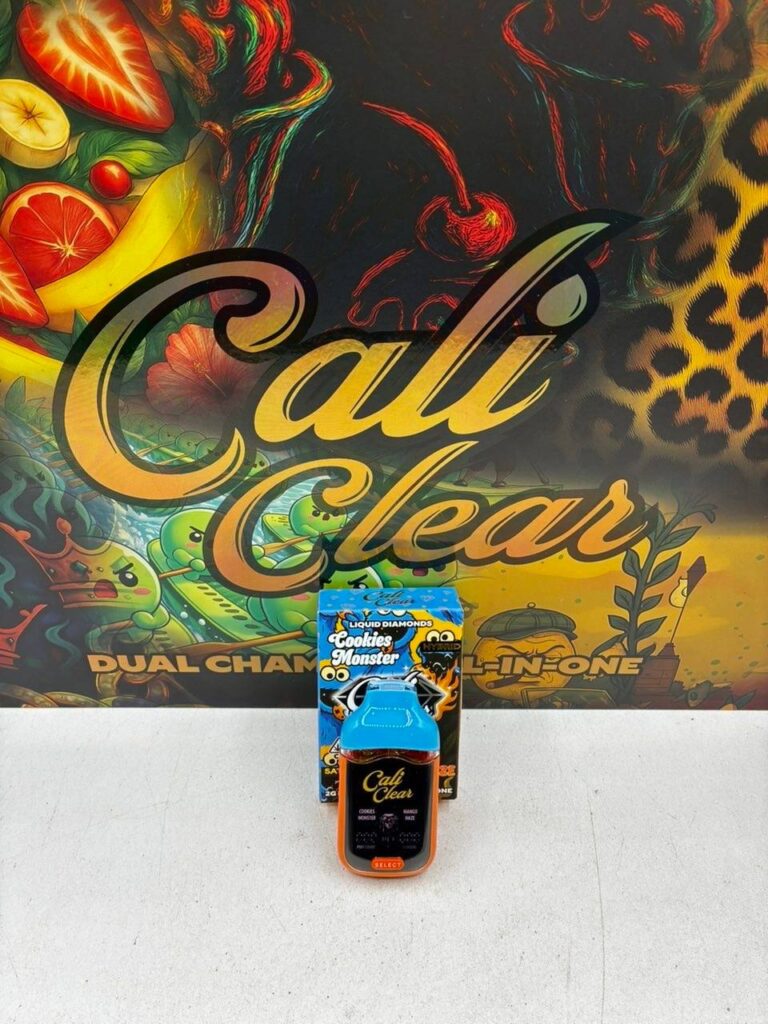 Cali Clear Cookies Monster X Mango Haze 2G Vape featuring sweet cookie flavor, tropical mango haze notes, dual chamber technology, smooth vapor production, long-lasting 2G capacity, and premium Cali Clear quality.