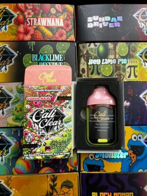 Cali Clear Sunday Driver X Cheetah Piss 2G Vape featuring citrus smooth Sunday Driver and funky diesel Cheetah Piss flavors, dual chamber technology, smooth vapor production, long-lasting 2G capacity, and premium Cali Clear quality.