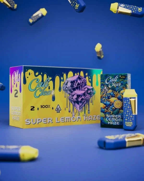 Cali Clear Super Lemon Haze 2g Disposable Vape featuring zesty lemon citrus flavor with light haze undertones, dual chamber technology, smooth vapor production, long-lasting 2G capacity, and premium Cali Clear quality.