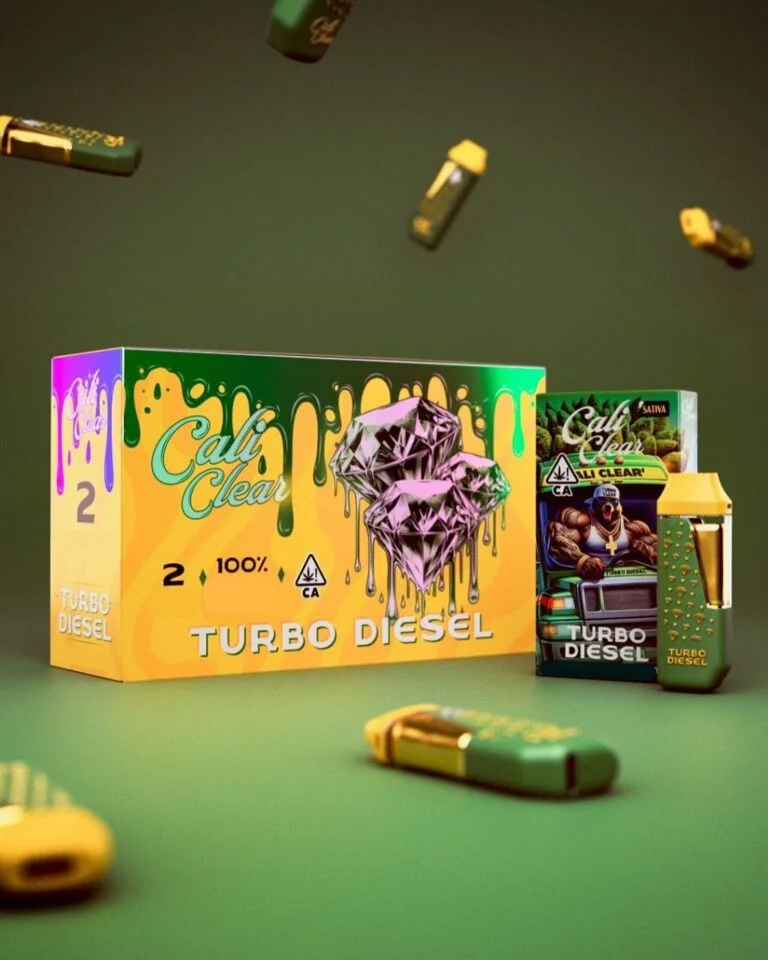 Cali Clear Turbo Diesel 2g Disposable Vape featuring bold diesel-inspired flavor, earthy and citrus undertones, dual chamber technology, smooth vapor production, long-lasting 2G capacity, and premium Cali Clear quality.