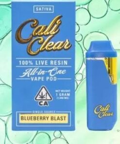 Cali Clear Blueberry Blast 1G Disposable all-in-one vape pod with 100% live resin labeling and blueberry flavor profile